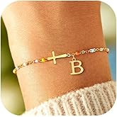 TOBENY Gold Cross Bracelet for Women Dainty A-Z Initial Link Chain Bracelets Christian Gifts for Women Colorful Sotcking Stuffers for Teens Baptism Religious Gifts for Daughter Mom Sister Jewelry