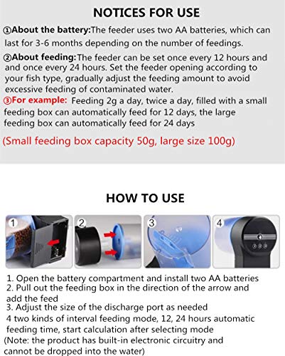 Automatic Fish Feeder Fish/Turtle Timer Auto Feeder for Aquarium&Fish Tank Vacation&Weekend Fish Food Dispensers Batteries Included(with 2 Fish Food Dispensers)
