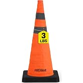 HiGiant 1 Pack 28 Inch Orange Collapsible Traffic Safety Cones, 3 lbs Each | Stable and Sturdy, Quick Setup, Compact Collapse, High Visibility Reflective Strips, Temporary Parking Warn, Driveway Barrier