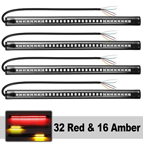 Partsam 4Pack Universal led Harley Davidson Light Strip Tail Brake Stop Turn Signal 48LED 8″ Flexible led light for motorcycle