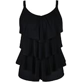 Septangle Women's Tankini Swimsuit Two Pieces Set Ruffle Swimwear Bathingsuit with Boyshort