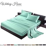 Whitney Home Textile Silky Soft 100% Bamboo-Derived Rayon Turquoise Bed Sheet Set King 4 Pieces (1 Deep Pocket Fitted Sheet, 1 Flat Sheet, 2 Pillowcases) Durable Sateen Finished Bedding Solid