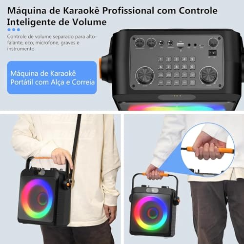JYX Karaokê com 2 Microfones Sem Fio para Adultos e Crianças, Karaoke Portatil com Luzes de RGB DJ, Suporte para BT/TF/USB/AUX, Ajuste do ECHO/BASS, Para Festas Internas e Externas