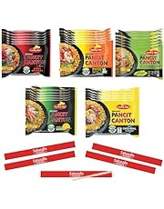 Pancit Canton Variety - 5 Flavor Assortment - 6 of each Orginal, Citrus Kalamansi, Hot Chili, Chilimansi & Sweet Spicy (Pack of 30) + 5 SaluSalo Foods Chopsticks