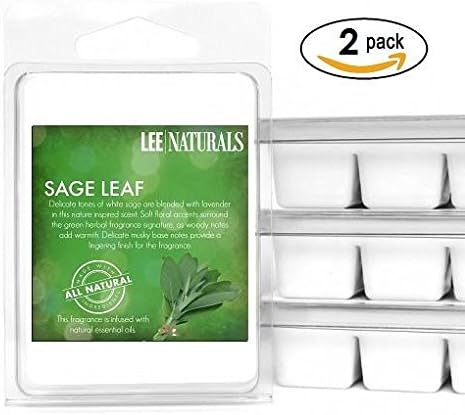 Lee Naturals Classics - (2 Pack) SAGE LEAF Premium All Natural 6-Piece Soy Wax Melts. Hand Poured Naturally Strong Scented Soy Wax Cubes