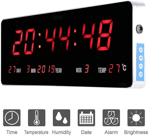 Jeffergarden Inicio Reloj De Pared Digital Grande Led Calendario