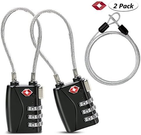 TSA Lock TSA Security Padlock - WisFox 4-Dial TSA Luggage Locks Combination Steel Padlocks Approved Travel Lock for Suitcases & Baggage, Black, 2 Pack (new TSA lock)