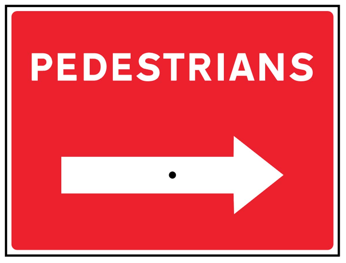 Pedestrians with reversible arrow 600x450mm rigid PVC sign with wing nut and arrow