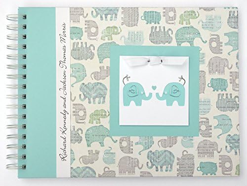 TWIN Elephant Baby Memory Book | Personalized Baby Book for Twins | Blue Elephants | Many Designs to Choose From