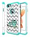 iPhone 8/iPhone 7 Case, Style4U Cute Owl Shock Resistant Studded Rhinestone Crystal Bling Hybrid Armor Case Cover for Apple iPhone 8 2017 and iPhone 7 2016 with 1 Style4U Stylus [White/Teal]