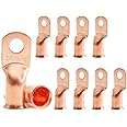 10pcs 2/0 AWG 5/16" Stud Heavy Duty Copper Ring Terminals Battery Cable Ends Wire Lugs 2/0 Gauge Battery Cable Lugs Bare Copp
