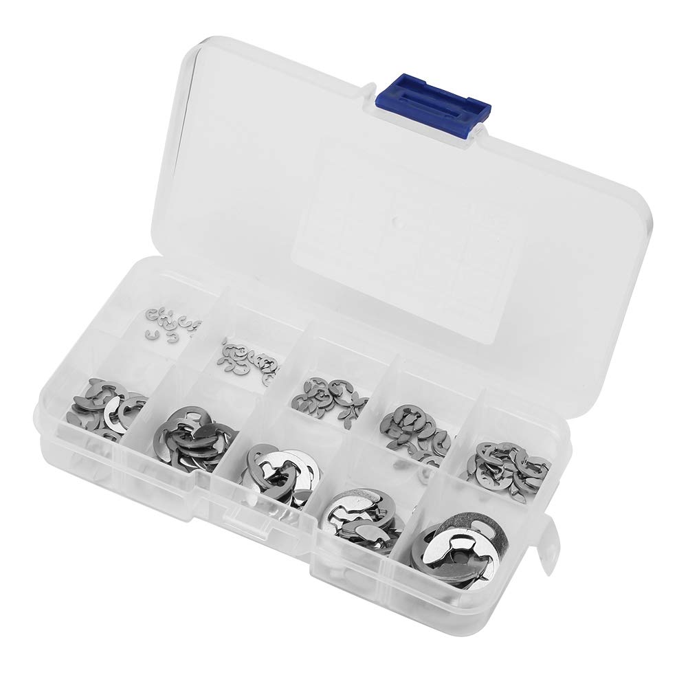 120Pcs 304 Stainless Steel E-Clip, External Retaining Ring Assortment Set E-Clip Assortment Kit 1.5mm-10mm