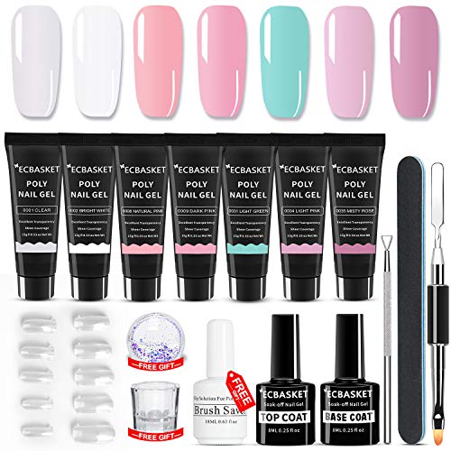 ECBASKET Poly Nail Gel Kit Professional Gel Nail Extension Gel Nail Enhancement Builder System All-in-One Nail Technician French Kit 7 Colors