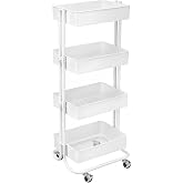 Simply Tidy Lexington White 4-Tier Metal Rolling Cart - Multi-Functional Storage Cart for Home, Office, and Kitchen - 1 Pack