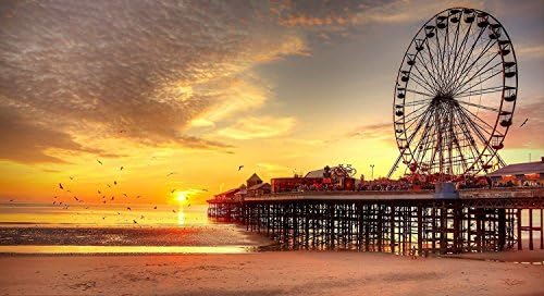 Wooden Adult Jigsaw Puzzle Sunset at Central Pier Blackpool England 500-Pieces