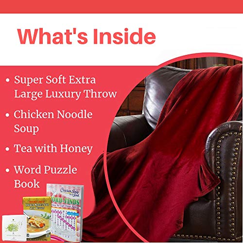 Get Well Gifts Basket Box - Includes Luxury Blanket Organic Tea Soup and Book | Get Well Gift Baskets for Women Men Teens Friends | Get Well Care Package Presented in Beautiful Gift Box with Ribbon