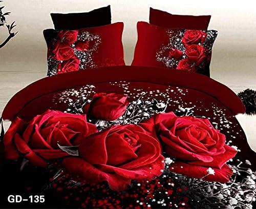 7 Pieces 100% Natural Cotton 4 Seasons Luxury Wedding Bedding Sets Double Queen Bed Sheets 3D red Rose Duvet Set King Size