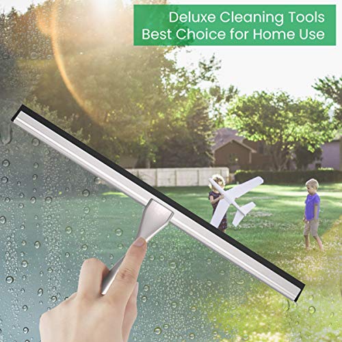 LPOLER Shower Squeegee, Stainless Steel Bathroom Squeegee Cleaner with Detachable 14 Inch Blade 6.8 Inch Longer Handle and Hook for Shower Doors, Glass Window, Mirror and Car Glass - (Silver) - Thumbnail 5