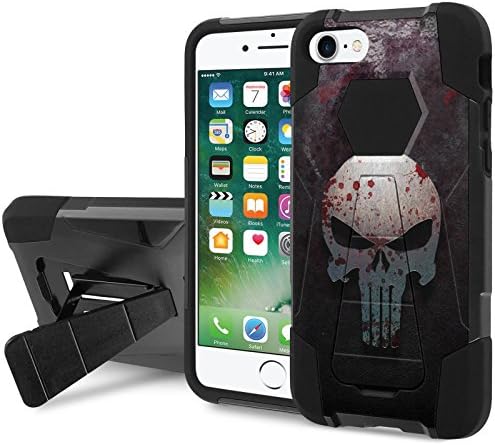 iPhone 7 / iPhone 8 Defender Hybrid Case [SlickCandy] [Black/Black] Armor Shell &amp; Impact Resistant [Kick Stand] [Shock Proof] - [Punisher] for iPhone 7 / iPhone 8