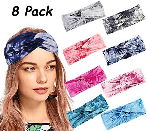 8Pcs Bohemian Headbands for Women Elastic Yoga Headbands Running Sport Athletic Travel Boho Knotted Hairband Turban Criss Cross Twisted Head Wrap Hair Bands for Girls Women Teens Adults
