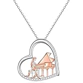 Jewlikee Piano Necklace Sterling Silver Piano Music Necklace for Women Heart Pendant Jewelry Pianist Musical Art Music Gifts for Women Daughter