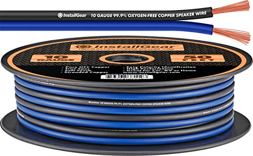 InstallGear 10 Gauge Speaker Wire - 99.9% Oxygen-Free Copper (OFC) - Blue/Black (50-feet)