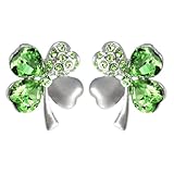 Four Leaf Clover Heart Shaped Swarovski Elements Crystal Rhodium Plated Stud Earrings