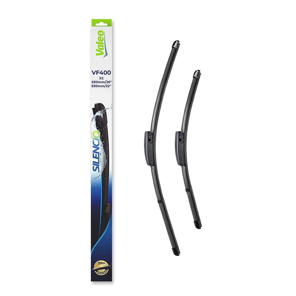VALEO Silencio Wiper - VF400 - Kit of High Performance, Superior Road Visibility, Easy Installation Original Flat Blades 650mm/550mm - Front - Set of 2 Wiper Blades - 574309