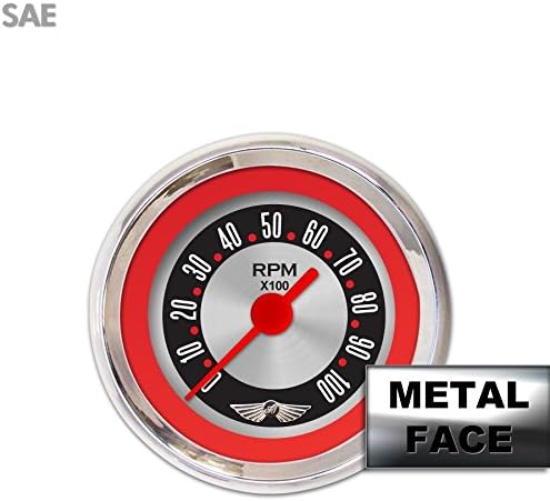 Tachometer Gauge with emblem - American Retro Rodder ~ Red Ring Face, Red Vintag teardrop trailer racing brass parts matchless road king car accessories sprint car sbc icon sbc 426 project racing