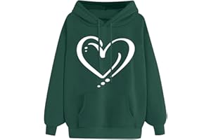 DOLKFU Women's Drawstraing Long Sleeve Trendy Hoodies Cute Heart Graphic Design Hooded Pullover Loose Sweatshirts