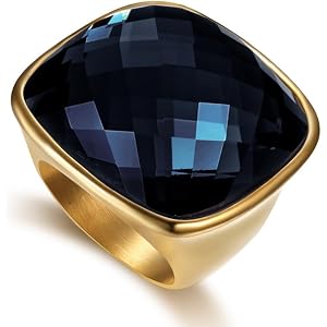 Chunky Square Crystal Glass Stainless Steel Statement Ring for Women Men Gold-Tone Plated Exaggerated Large Geometric Green C