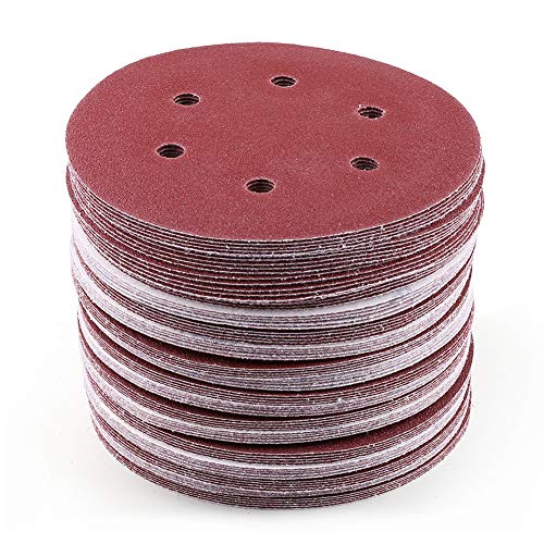 Sanding Disc 80 Grit Sandpaper - LotFancy Hook and Loop 6in 6 Holes Random Orbit Sander Paper, Pack of 90