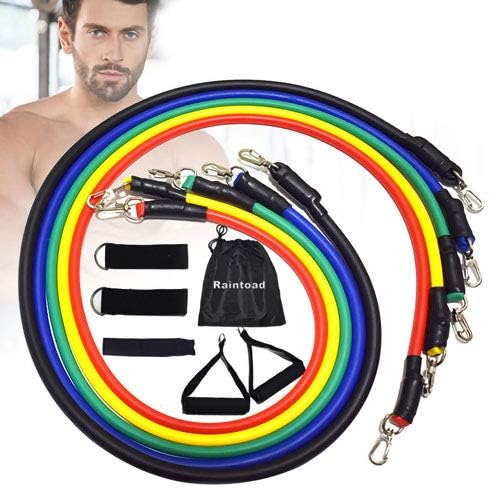 Exercise Resistance Bands with Handles - 5 Fitness Workout Bands Stackable up to 100 lbs, Training Tubes with Large Handles, Ankle Straps, Door Anchor Attachment, Carry Bag
