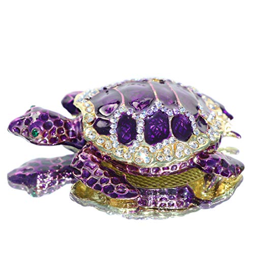 Waltz&F Purple sea turtleTrinket Box Hinged Hand-Painted Figurine Collectible Ring Holder with Gift Box