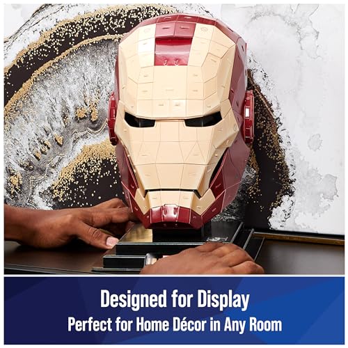 4D Build, Marvel Iron Man 3D Puzzle Model Kit with Stand 96 Pcs Iron Man Helmet Desk Decor