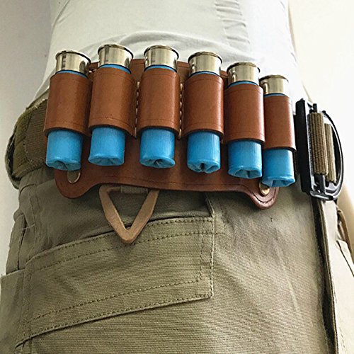 FIRECLUB Tactical Cowhide Leather Hunting Rifle Magazine Pouch 6 Shots 12 Gauge Ammo Bag Shotgun Shell Holder Cartridge Belt