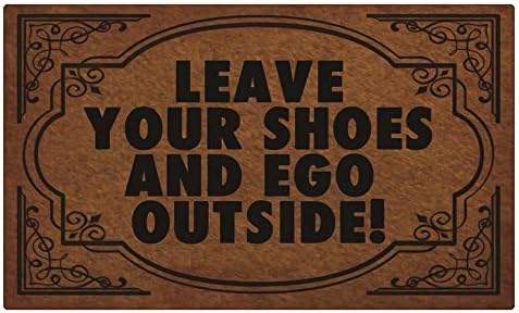 JANNINSE Leave Your Shoes and Ego Outside Alphabet Theme Black Brown Floral Striped Geometric Large Door Mat, Washable Indoor/Outdoor Door Mat for Entrance, Patio, Bathroom