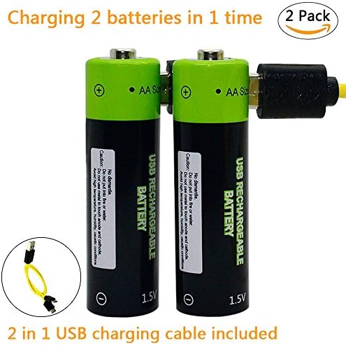 AA USB Rechargeable Batteries High Capacity 1250mAh with 2 in 1 Micro USB charging cable （2 pack)