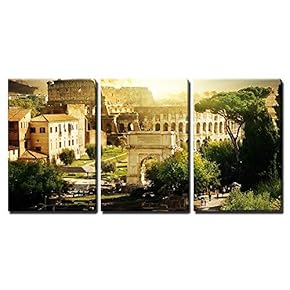 3 Piece Canvas Wall Art - Colosseum in Rome, Italy - Modern Home Art Stretched and Framed Ready to Hang - 16"x24"x3 Panels