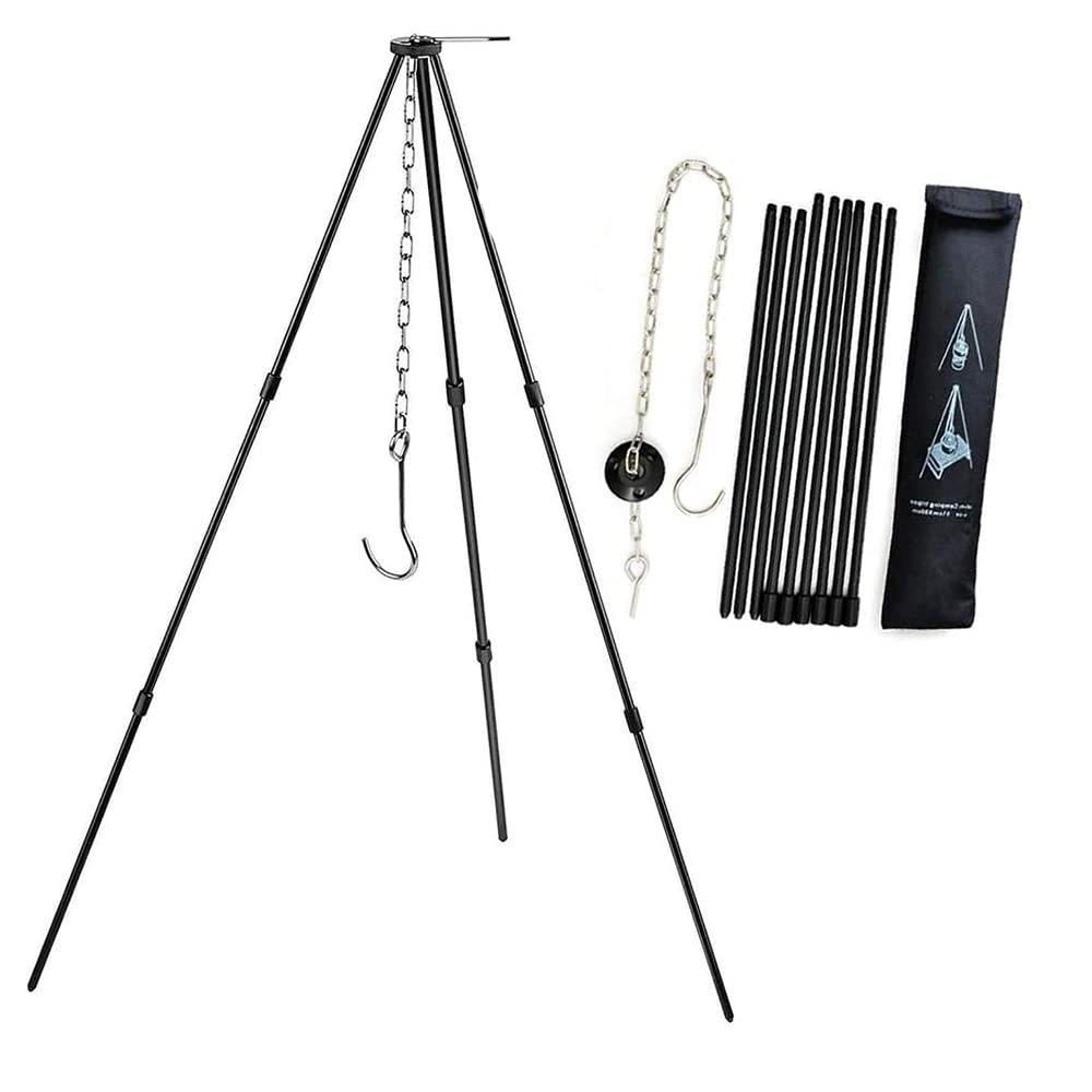 SSyang Campfire Cooking Tripod，Adjustable Hanging Camping Tripod Foldable Camping Hanger Hanging Outdoor Cooking Tools With Storage Bag BBQ Grill Fire Pit Tool for Garden Camping Picnic