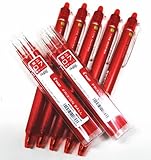 Pilot FriXion Ball Knock Retractable Erasable Gel Ink Pens,fine Point, - 0.7 mm - Red Ink- Value Set of 5 & 6 Gel Ink Pen Refill Pack