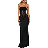 GORGLITTER Women's Lace Backless Patchwork Maxi Dress Elegant Classy Strapless Festival Y2K Sexy Gothic Tube Top Dress