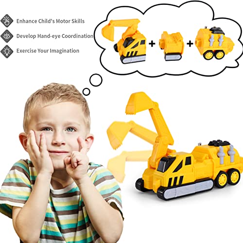 iHaHa Transformer Robot Toys for Kids 35, Construction Truck for Toddlers, 5in1 STEM Building