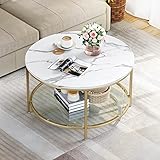 YITAHOME White Marble Round Coffee Table with