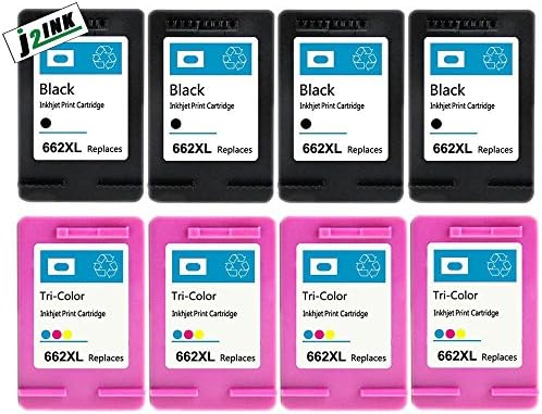 J2INK 8 Pack #662 XL Black &Color Ink Cartridges for Deskjet 1015 1515 2515 2545