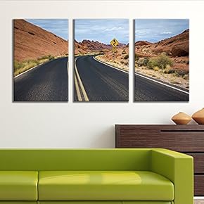 3 Panel Canvas Wall Art - Majestic Natural Landscape Triptych Canvas Series - Quiet Road in Utah - Giclee Print Gallery Wrap Modern Home Art Ready to Hang - 16"x24" x 3 Panels