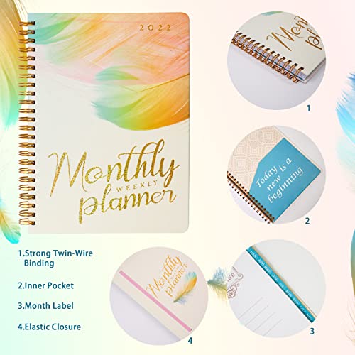 2022 Monthly Planner, 2022 Planner, Weekly & Monthly & Daily Planner 2022, 8.7 x 6.3 inches, Hard Cover Planner with Elastic Closure, for Reasonable Arrangement of Study, Work and Life, Thoughtful Gift