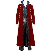 Mens Steampunk Vintage Jacket Gothic Victorian Frock Coat Uniform Halloween Costume Tailcoat Red
