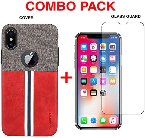 Stuffcool Combo Pack ETO Sport PU Leather Back Case Cover + Tempered Glass Guard for Apple iPhone Xs Max - Grey/Red