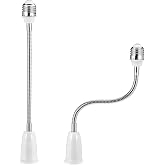 QWORK E26 E27 Light Socket Extender Adapter 12 Inch, 2 Pack Flexible Gooseneck Extension Adjustable Light Bulb Socket Adapter Heat Resistant for LED CFL Halogen Lamps